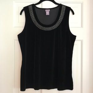 Black velvet tank top with beaded neckline